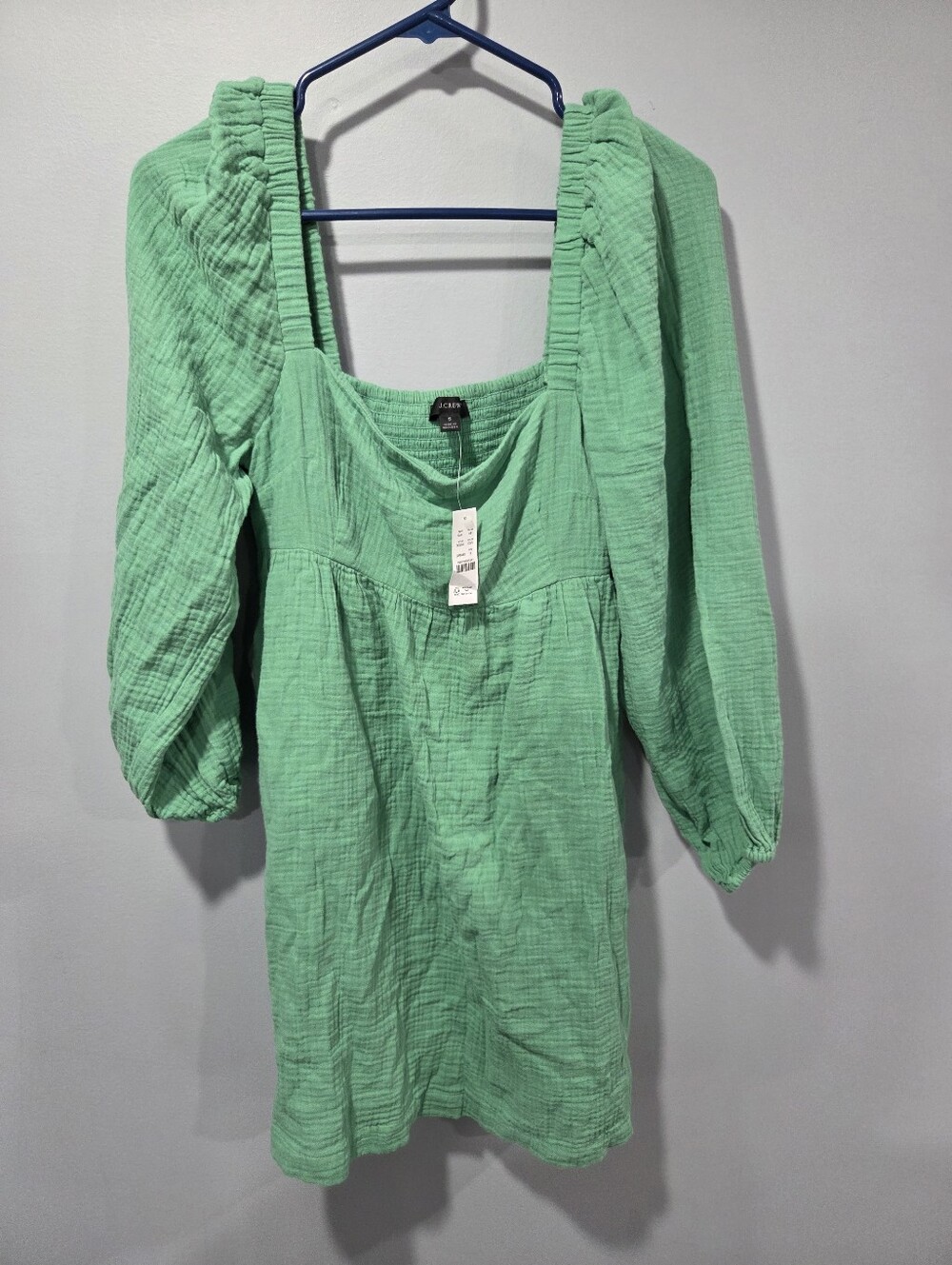 New With Tags J.Crew Women's Mint Green Cotton Lightspun Long Sleeve Mini Dress